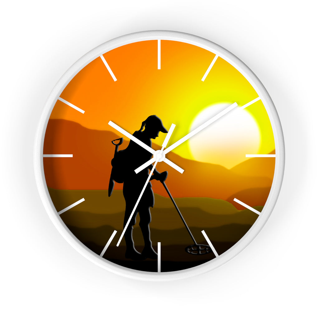 Female Detectorist Sunset Background Clock 10" Battery operated (AA not included) FREE SHIPPING