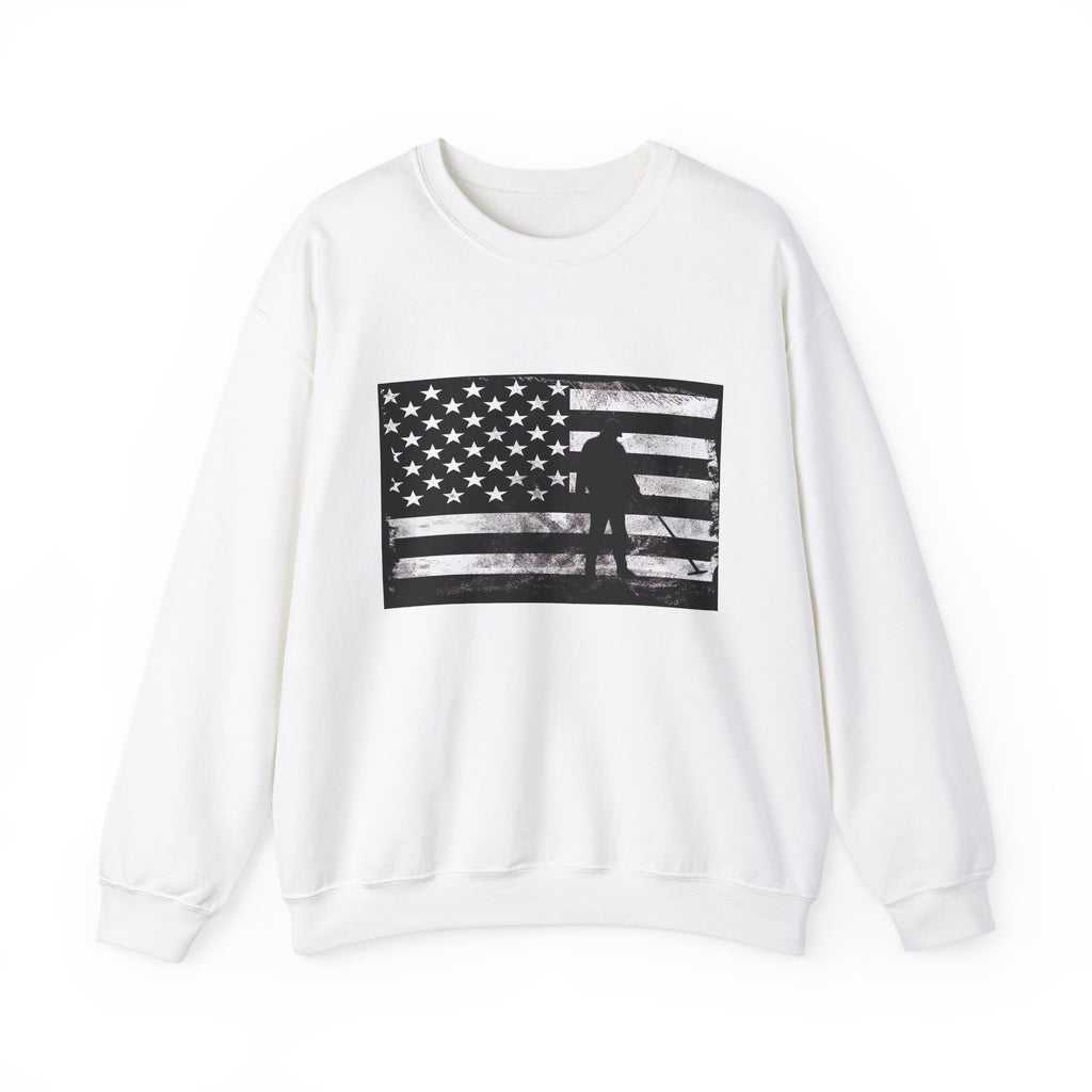 Graphic American Flag with Detectorist, Heavy Blend Crewneck Sweatshirt