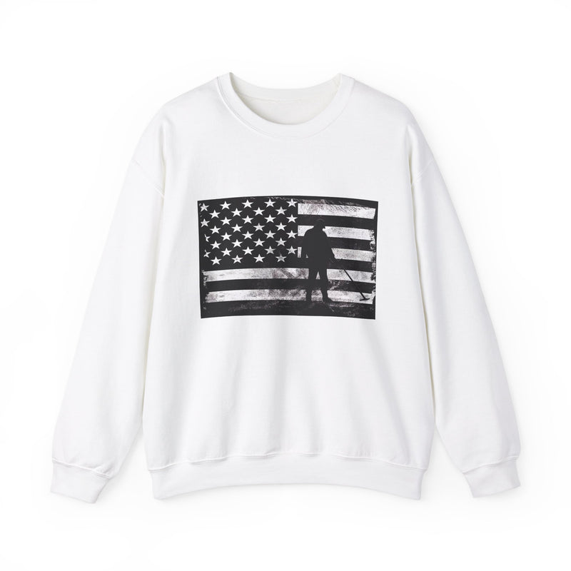 Graphic American Flag with Detectorist, Heavy Blend Crewneck Sweatshirt