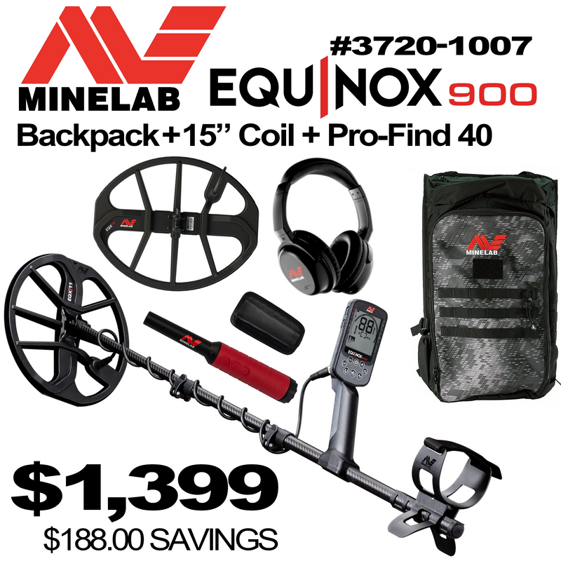 Minelab Equinox 900 Metal Detector with Backpack +15" Coil + Pro-Find 40 #3720-1007