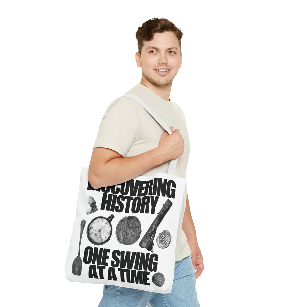 18X18" Tote Monochrome Relic "Discovering History One Swing at a Time" design. 1 sided print. FREE SHIPPING