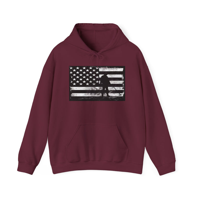 Graphic American Flag with Detectorist, 2-Sided. Thick Weight Hoodie FREE SHIPPING