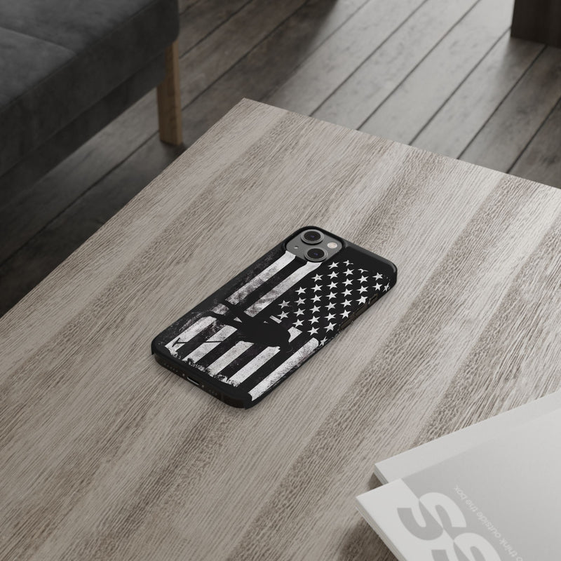 Slim iPhone Black Cases with stylized American Flag and Detectorist (iPhone 13-16 series) sku: 21