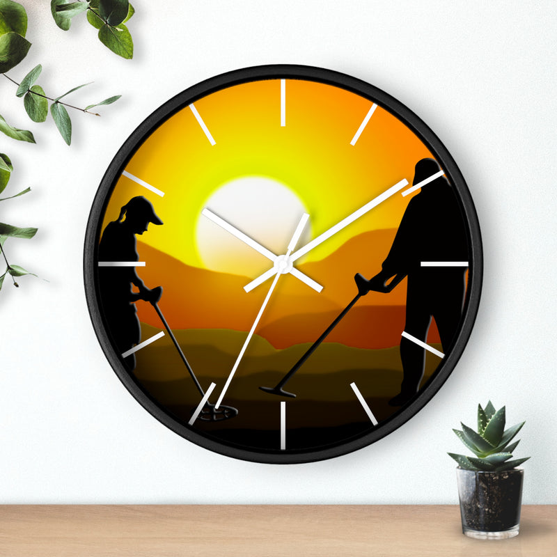 Sunset graphic of metal detecting couple Clock  10"  Battery operated (AA not included)  FREE SHIPPING sku: 101