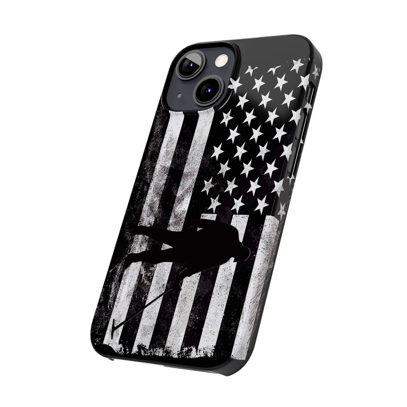 Slim iPhone Black Cases with stylized American Flag and Detectorist (iPhone 13-16 series) sku: 21