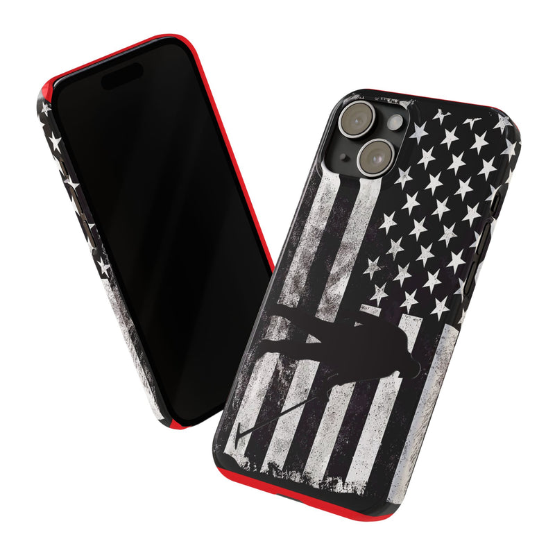 Slim iPhone Red Cases with stylized American Flag and Detectorist Graphic (iPhone 13-16 series)