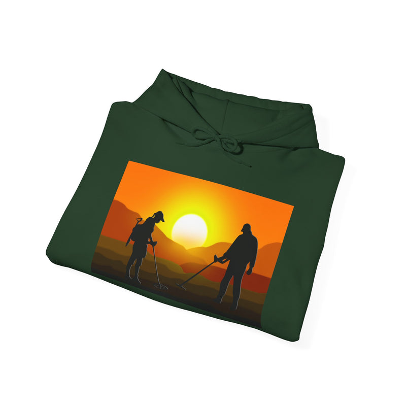 Sunset Detector Couple design on front, graphic coil on back, 2-Sided. Thick Weight Hoodie sku: 126