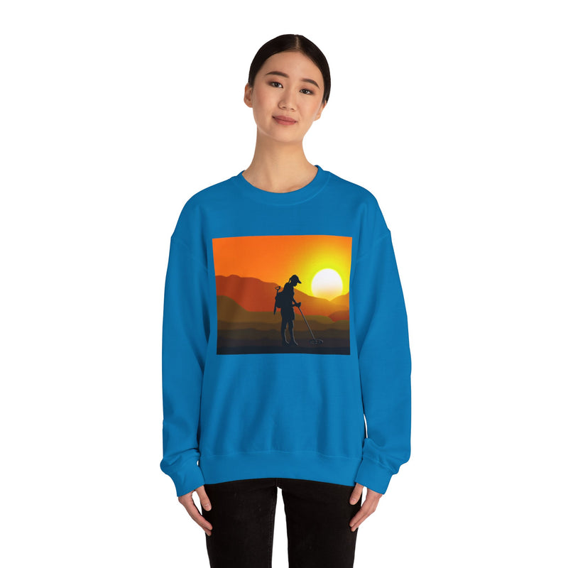 Heavy Blend Crewneck Sweatshirt - Female Detectorist with Sunset Design. 1-sided. FREE SHIPPING