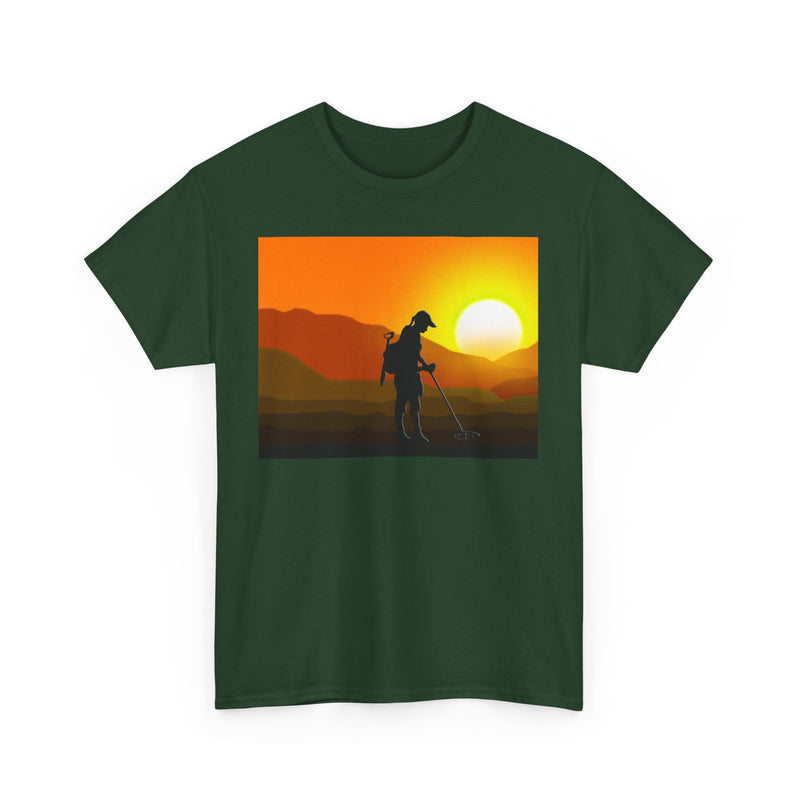 Female Detectorist with Sunset design. Heavy weight cotton T-Shirt. FREE SHIPPING