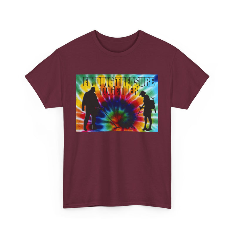 'Finding Treasure Together' Tie Dye style heavy weight T-Shirt. One-sided design.