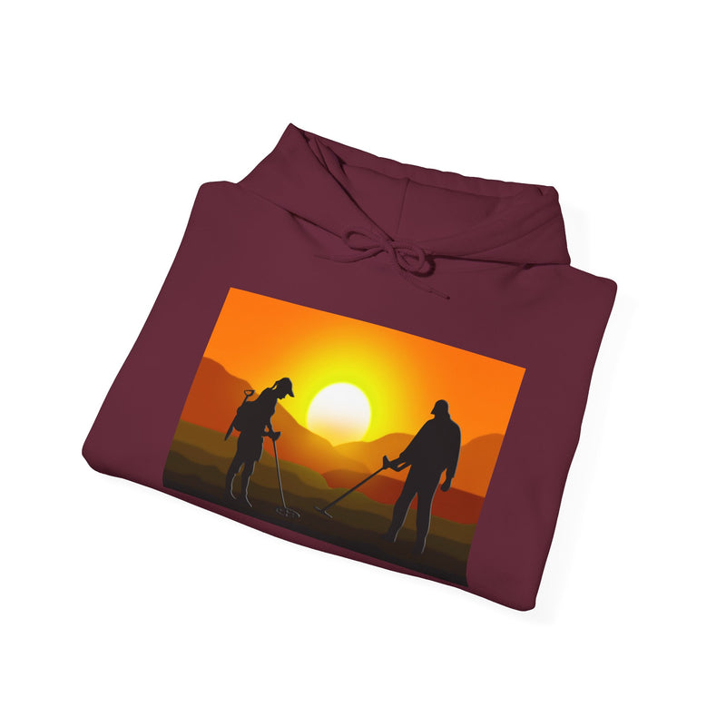 Sunset Detector Couple design on front, graphic coil on back, 2-Sided. Thick Weight Hoodie FREE SHIPPING