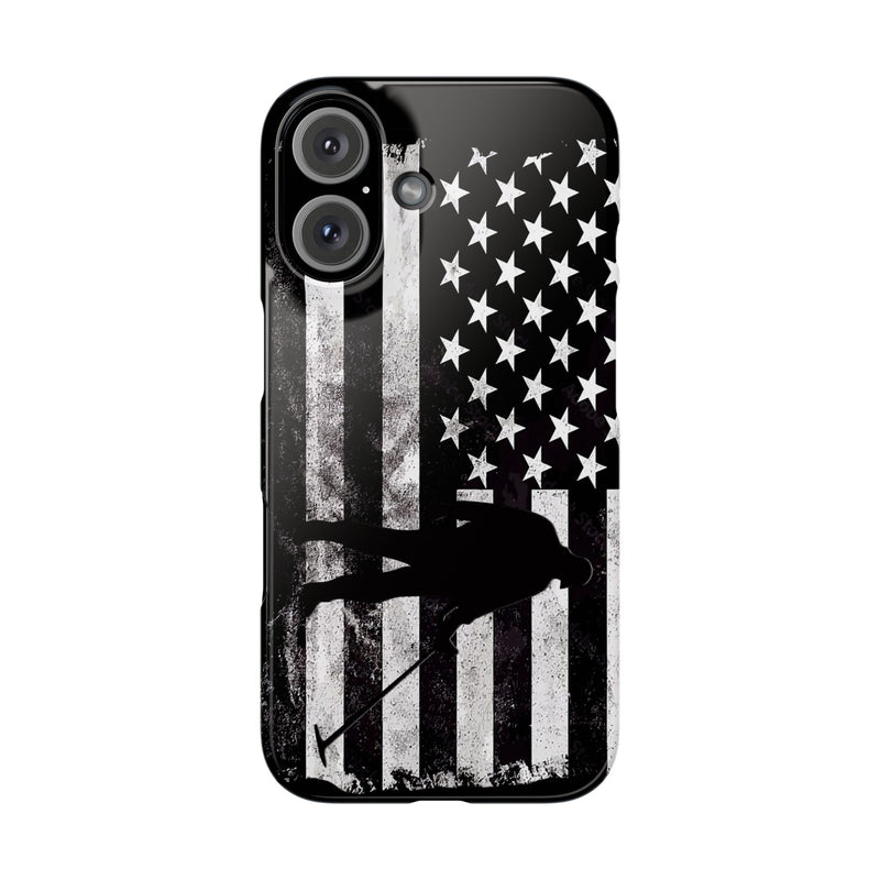 Slim iPhone Black Cases with stylized American Flag and Detectorist (iPhone 13-16 series) sku: 21