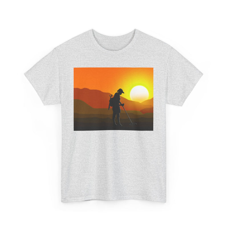 Female Detectorist with Sunset design. Heavy weight cotton T-Shirt. FREE SHIPPING