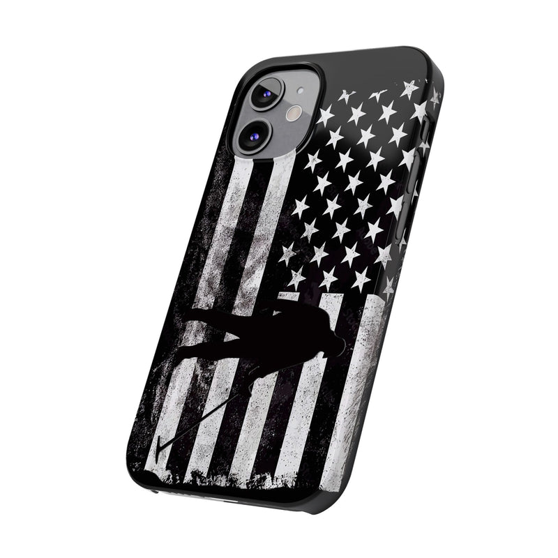 Slim iPhone Black Cases with stylized American Flag and Detectorist (iPhone 13-16 series) sku: 21