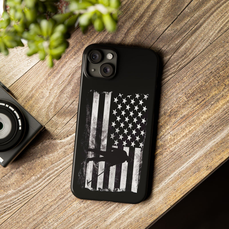 Slim iPhone Black Cases with stylized American Flag and Detectorist (iPhone 13-16 series) sku: 21