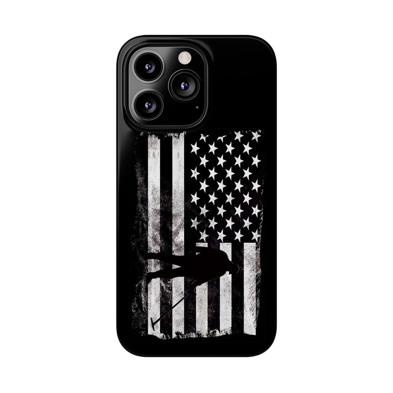 Slim iPhone Black Cases with stylized American Flag and Detectorist (iPhone 13-16 series) sku: 21