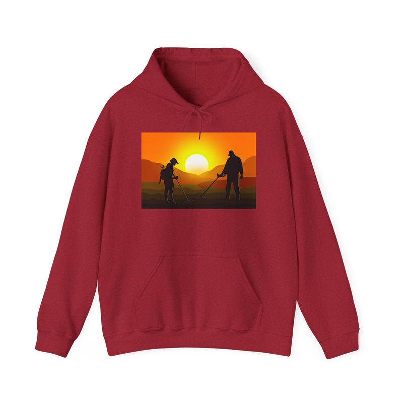 Sunset Detector Couple design on front, graphic coil on back, 2-Sided. Thick Weight Hoodie sku: 126