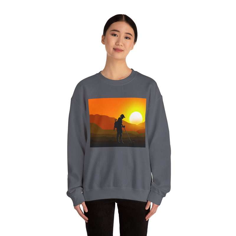 Heavy Blend Crewneck Sweatshirt - Female Detectorist with Sunset Design. 1-sided. FREE SHIPPING