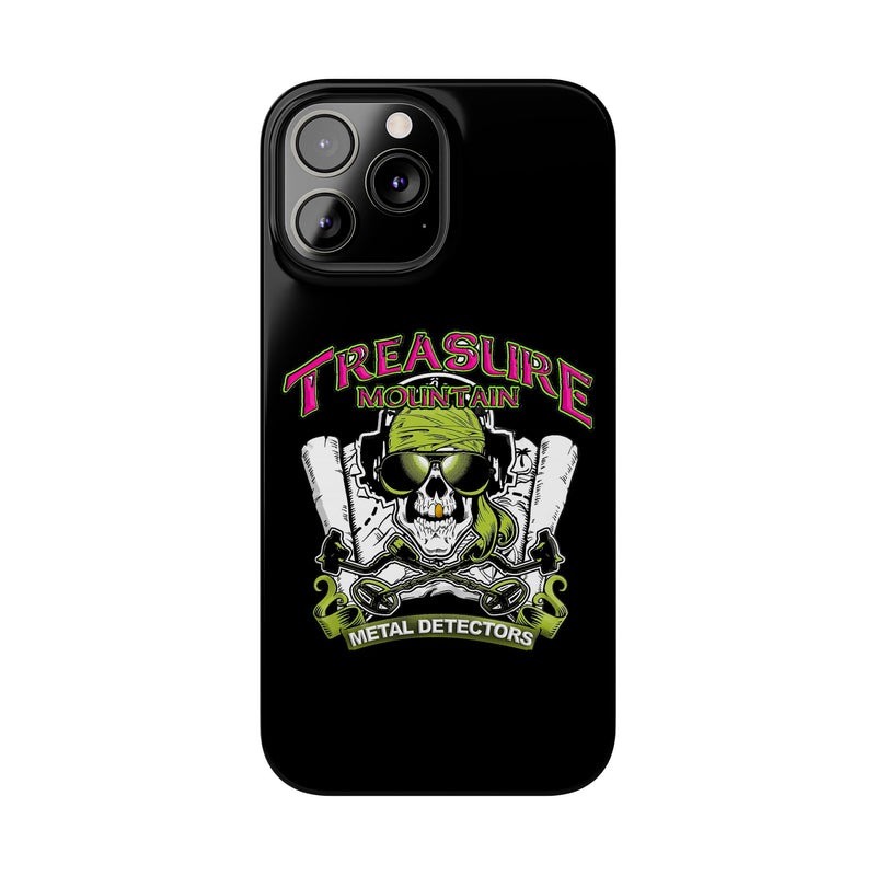 Slim iPhone Black Cases with Treasure Mountain Logo (iPhone 13-16 series)