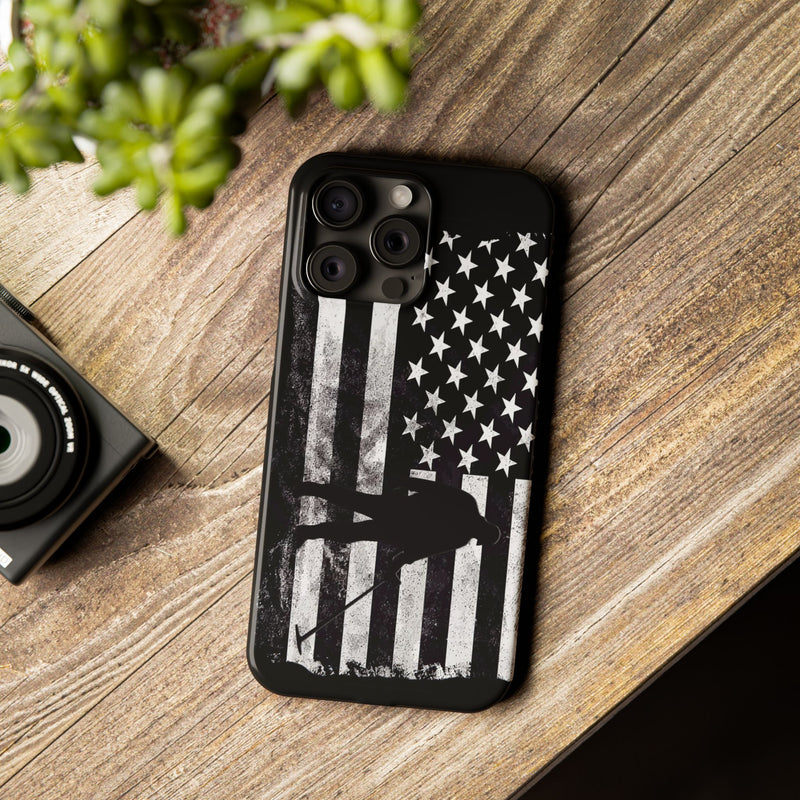 Slim iPhone Black Cases with stylized American Flag and Detectorist (iPhone 13-16 series) sku: 21