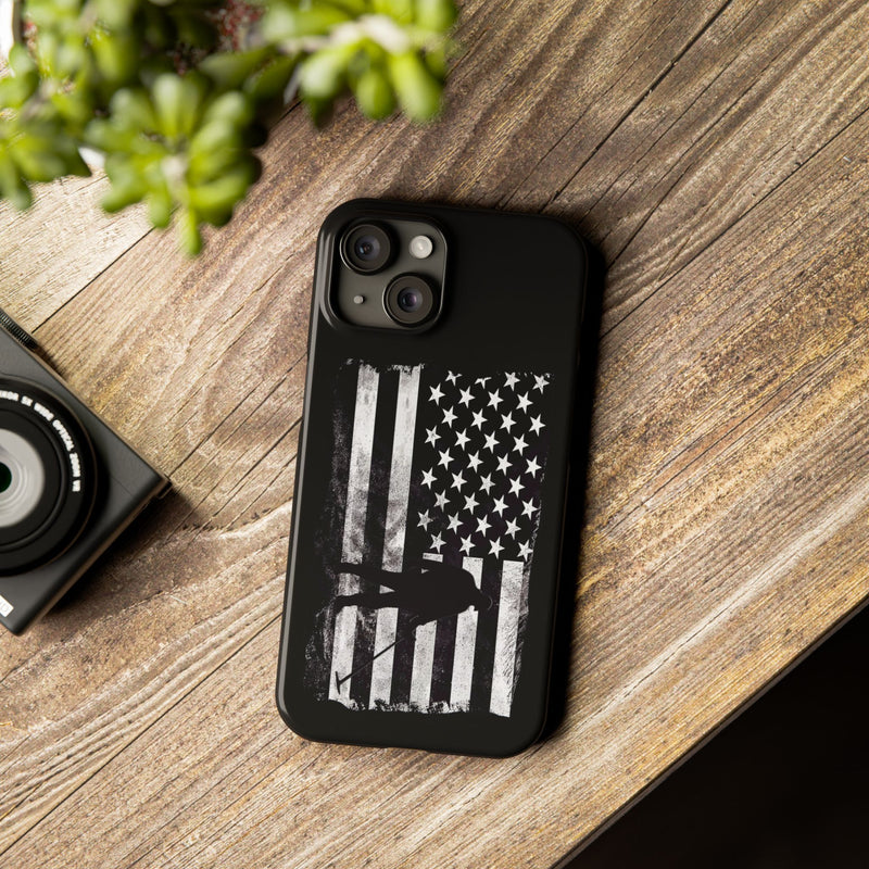 Slim iPhone Black Cases with stylized American Flag and Detectorist (iPhone 13-16 series) sku: 21