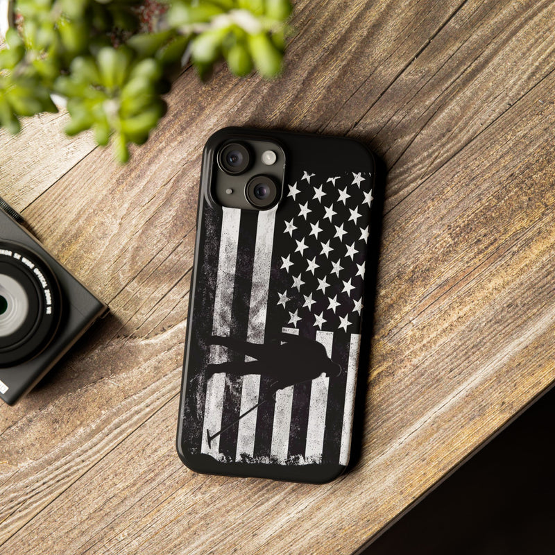 Slim iPhone Black Cases with stylized American Flag and Detectorist (iPhone 13-16 series) sku: 21