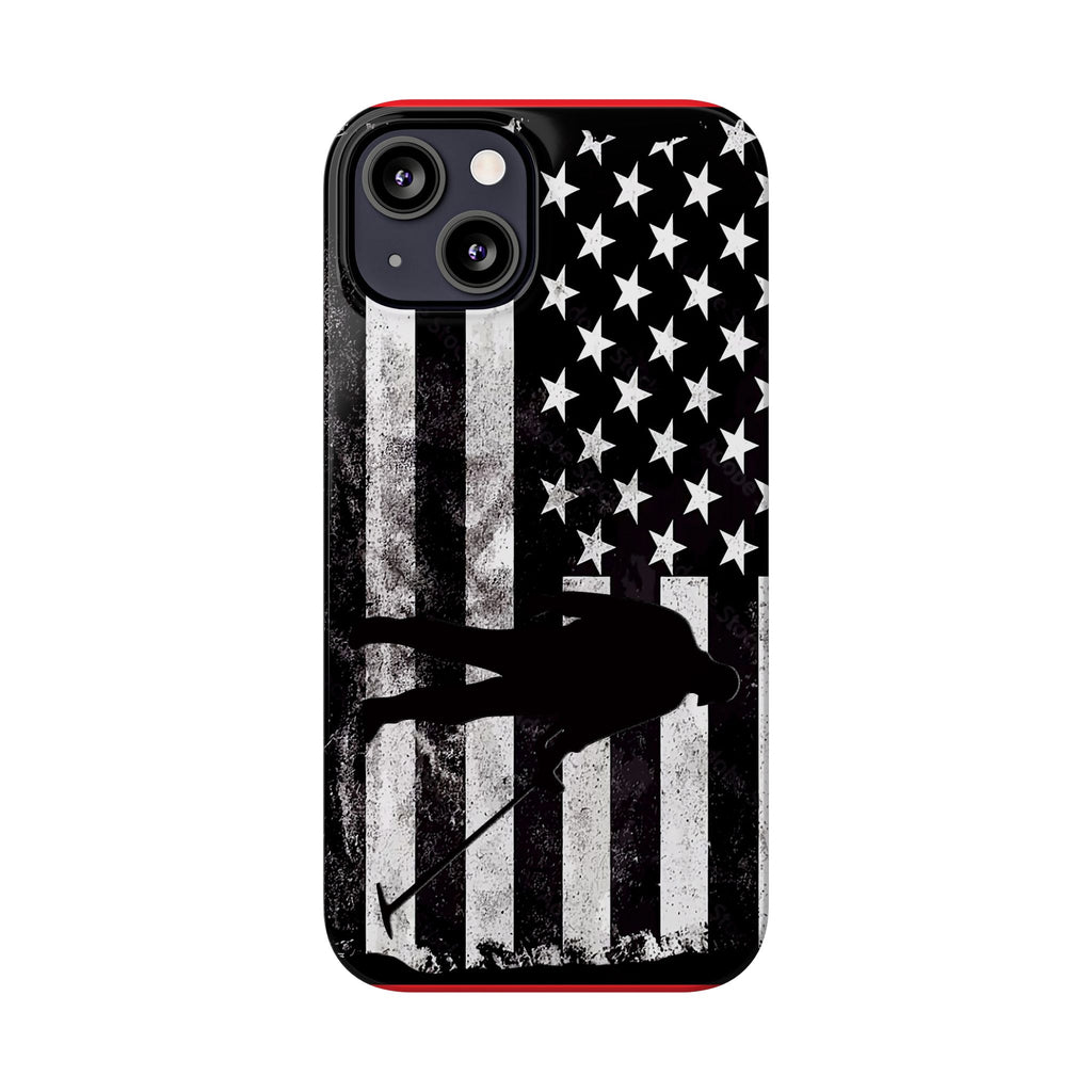 Slim iPhone Red Cases with stylized American Flag and Detectorist Graphic (iPhone 13-16 series)