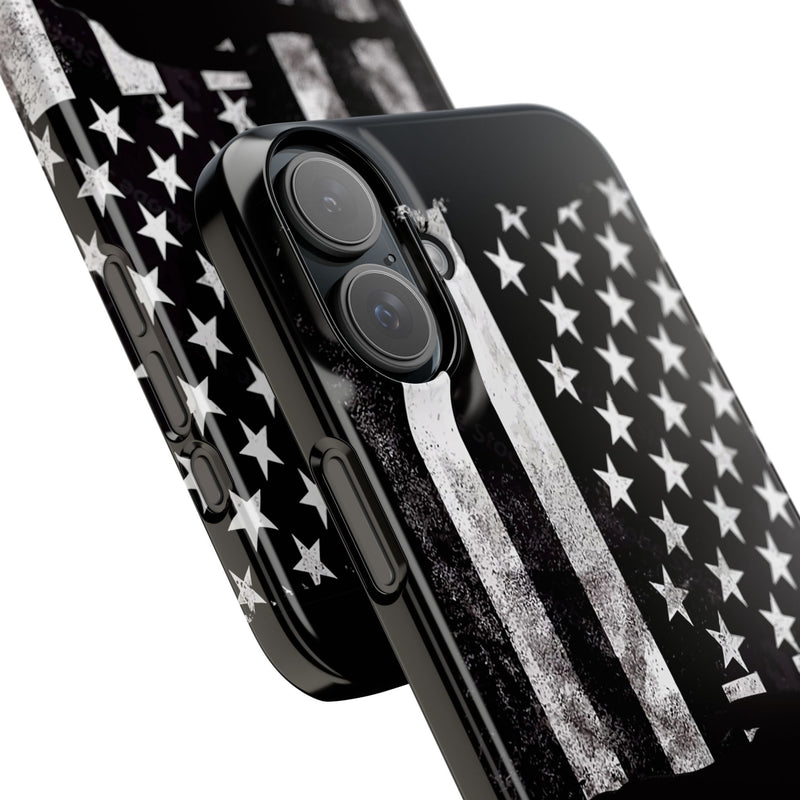 Slim iPhone Black Cases with stylized American Flag and Detectorist (iPhone 13-16 series) sku: 21