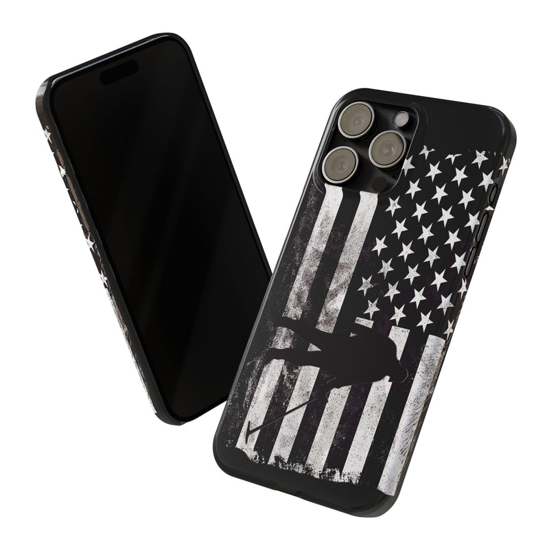 Slim iPhone Black Cases with stylized American Flag and Detectorist (iPhone 13-16 series) sku: 21