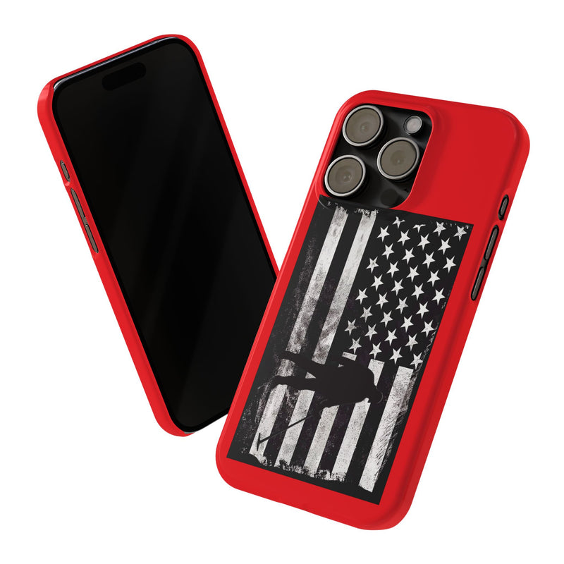 Slim iPhone Red Cases with stylized American Flag and Detectorist (13-16 series) sku: 22