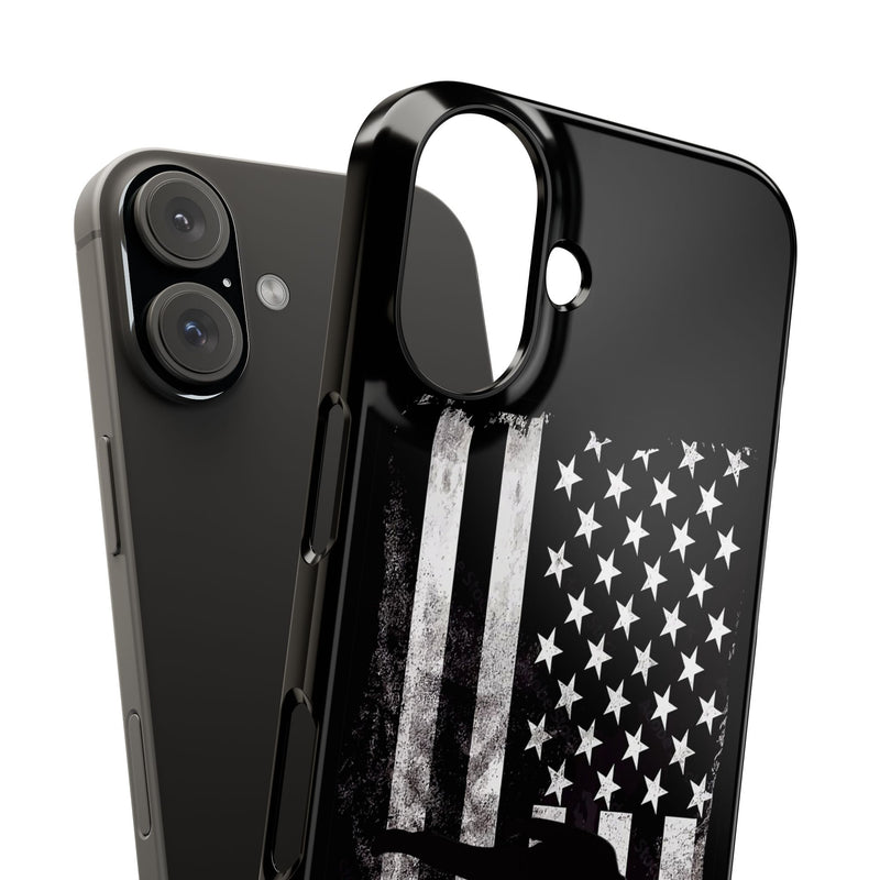 Slim iPhone Black Cases with stylized American Flag and Detectorist (13-16 series) sku: 21