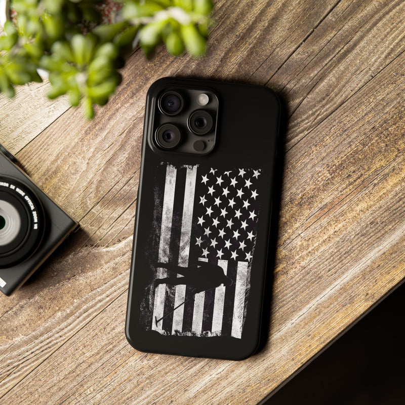 Slim iPhone Black Cases with stylized American Flag and Detectorist (13-16 series) sku: 21