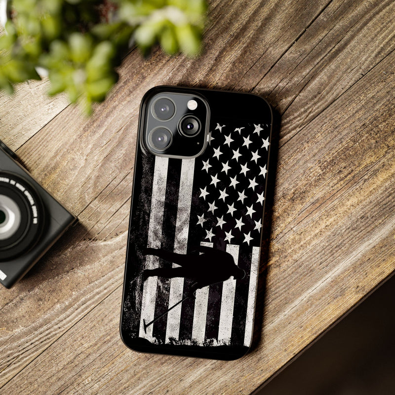 Slim iPhone Black Cases with stylized American Flag and Detectorist (iPhone 13-16 series) sku: 21