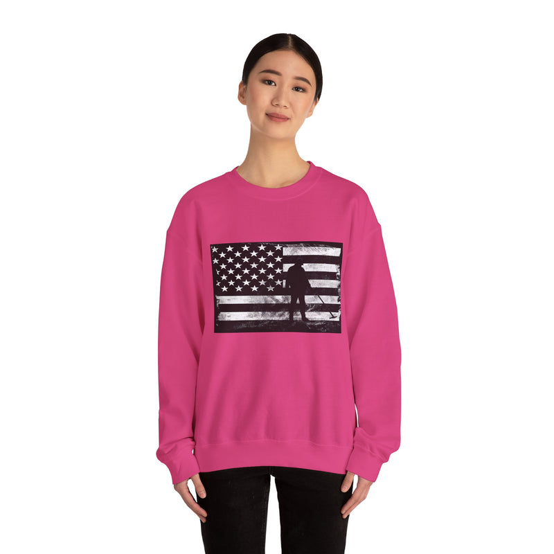 Graphic American Flag with Detectorist, Heavy Blend Crewneck Sweatshirt - sku: 12