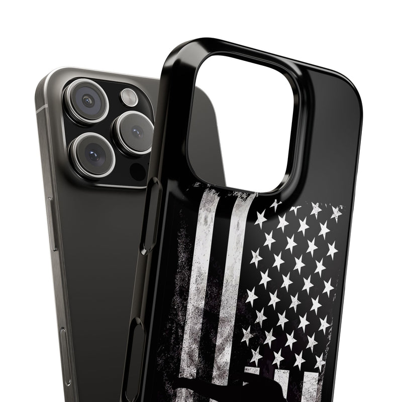 Slim iPhone Black Cases with stylized American Flag and Detectorist (13-16 series) sku: 21