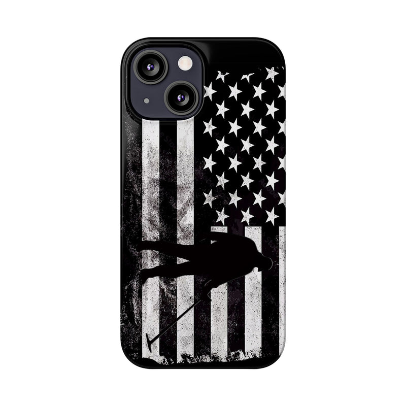 Slim iPhone Black Cases with stylized American Flag and Detectorist (iPhone 13-16 series) sku: 21