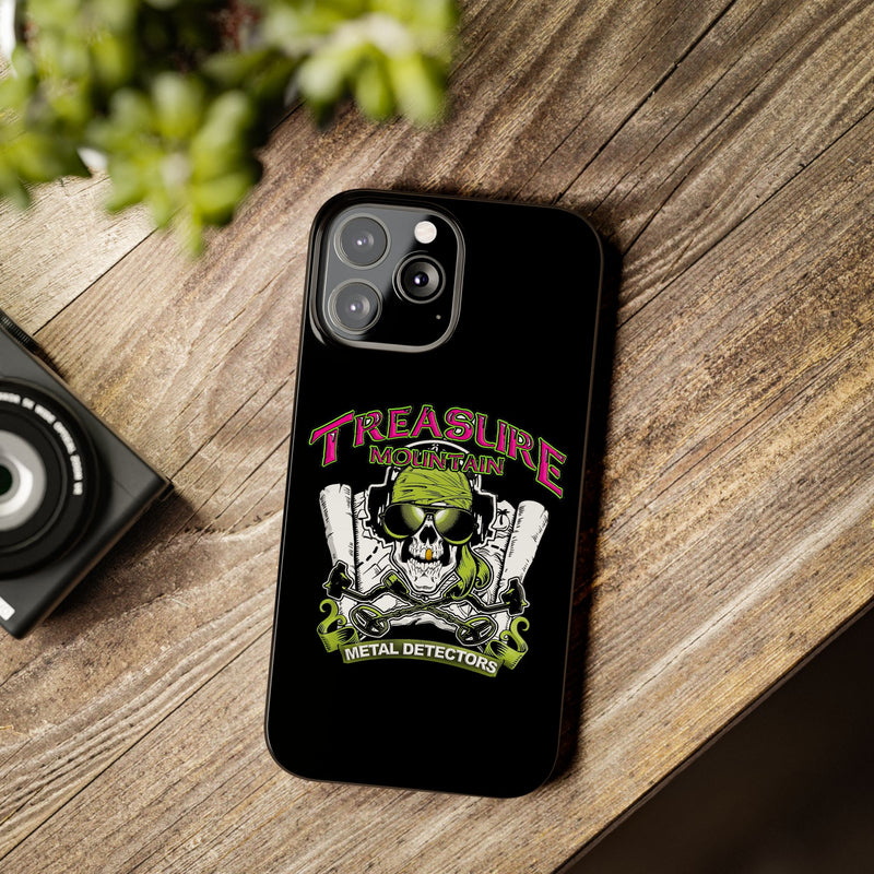 Slim iPhone Black Cases with Treasure Mountain Logo (iPhone 13-16 series)