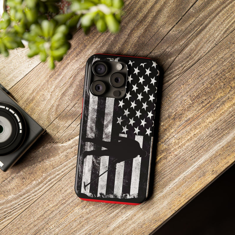 Slim iPhone Red Cases with stylized American Flag and Detectorist Graphic (iPhone 13-16 series)