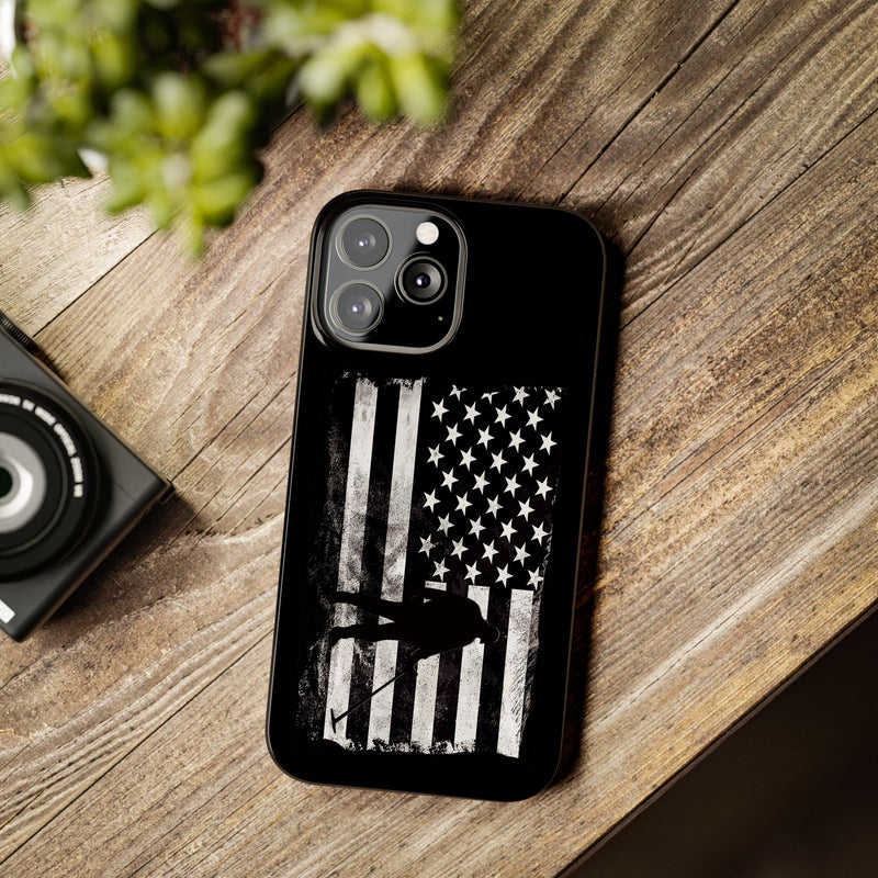 Slim iPhone Black Cases with stylized American Flag and Detectorist (iPhone 13-16 series) sku: 21