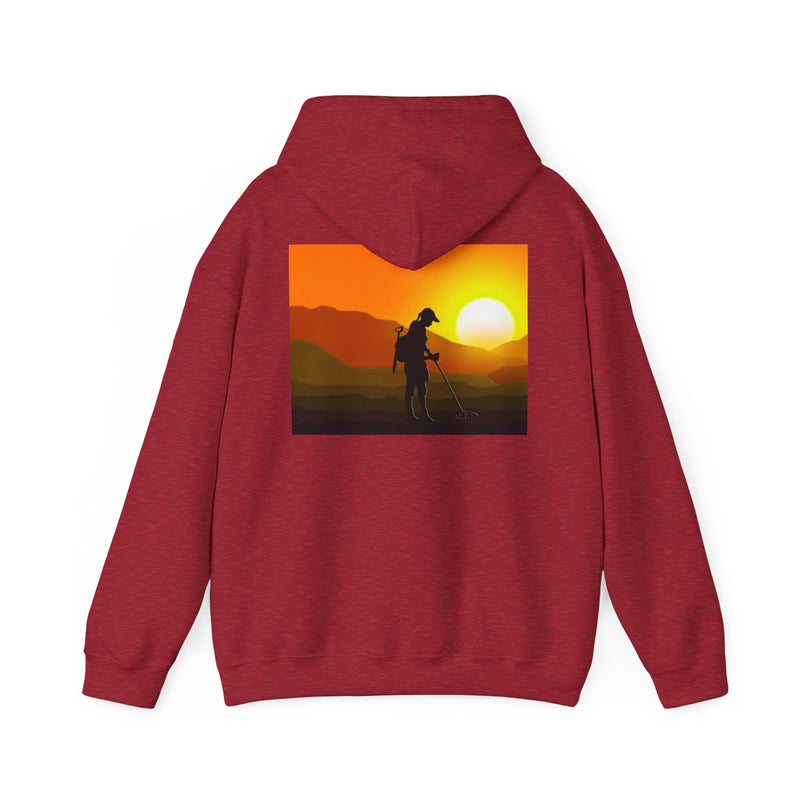 Metal Detecting (front) Women Detectorist with Sunset Design (back). Thick Weight Hoodie FREE SHIPPING