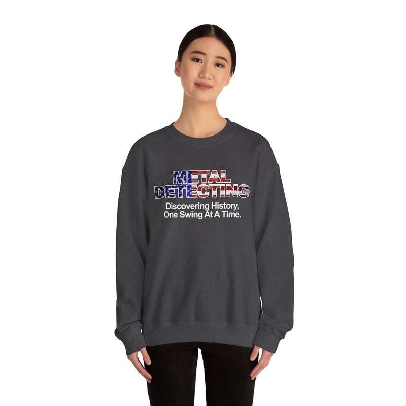 Discovering History Metal Detecting American Flag motif, Heavy Blend Crewneck Sweatshirt - sku: 15