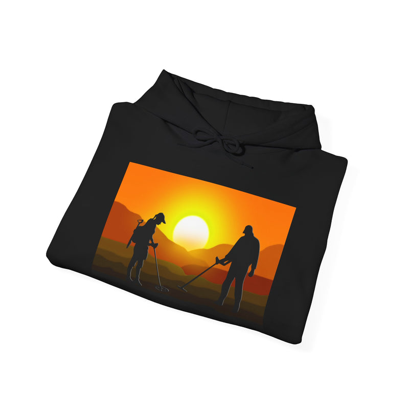 Sunset Detector Couple design on front, graphic coil on back, 2-Sided. Thick Weight Hoodie sku: 126