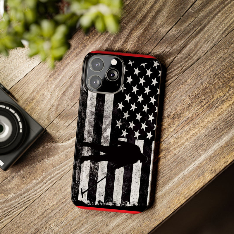 Slim iPhone Red Cases with stylized American Flag and Detectorist Graphic (iPhone 13-16 series)