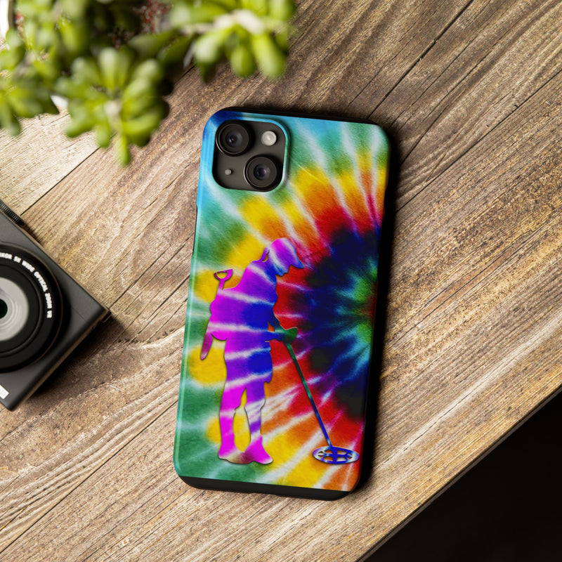 Slim iPhone Black Cases with Female Detectorist, Tie-Dye Design (iPhone 13-16 series)