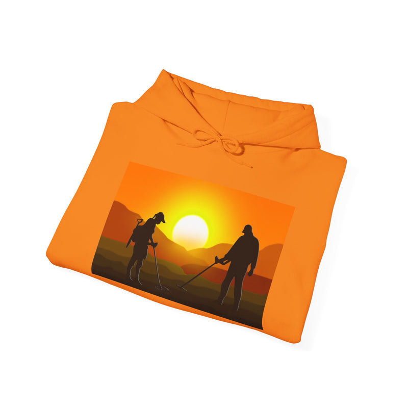 Sunset Detector Couple design on front, graphic coil on back, 2-Sided. Thick Weight Hoodie sku: 126