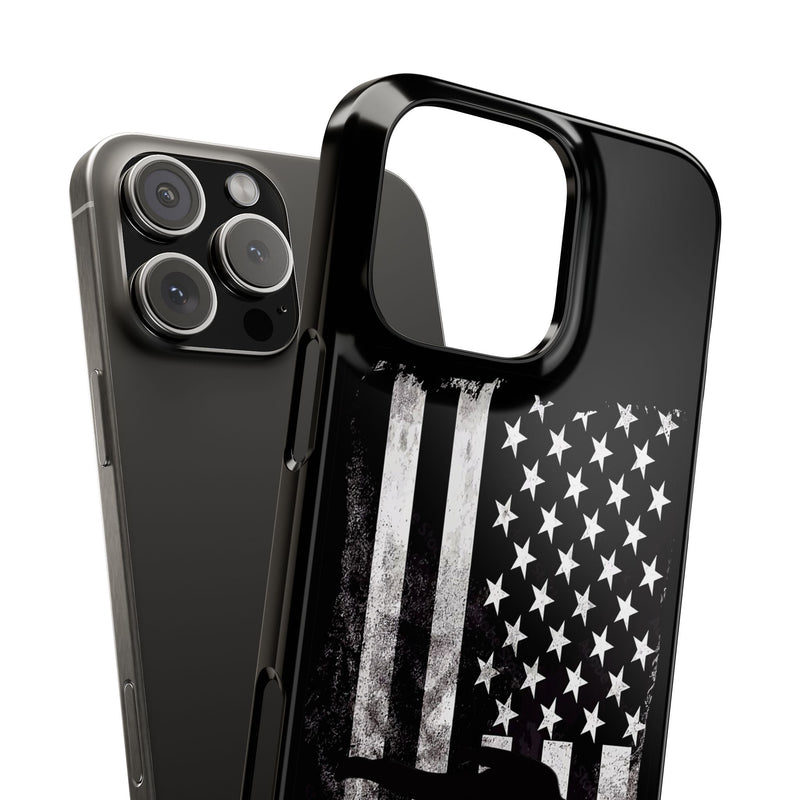 Slim iPhone Black Cases with stylized American Flag and Detectorist (13-16 series) sku: 21