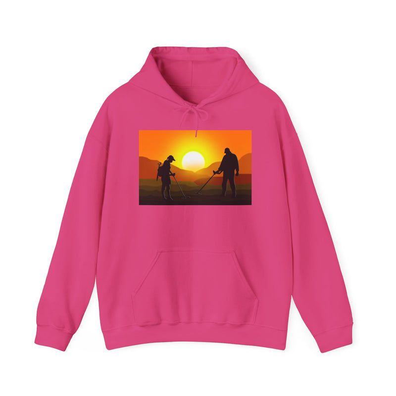 Sunset Detector Couple design on front, graphic coil on back, 2-Sided. Thick Weight Hoodie FREE SHIPPING