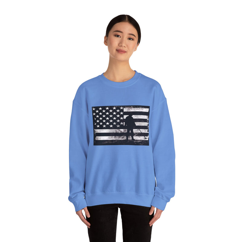 Graphic American Flag with Detectorist, Heavy Blend Crewneck Sweatshirt - sku: 12