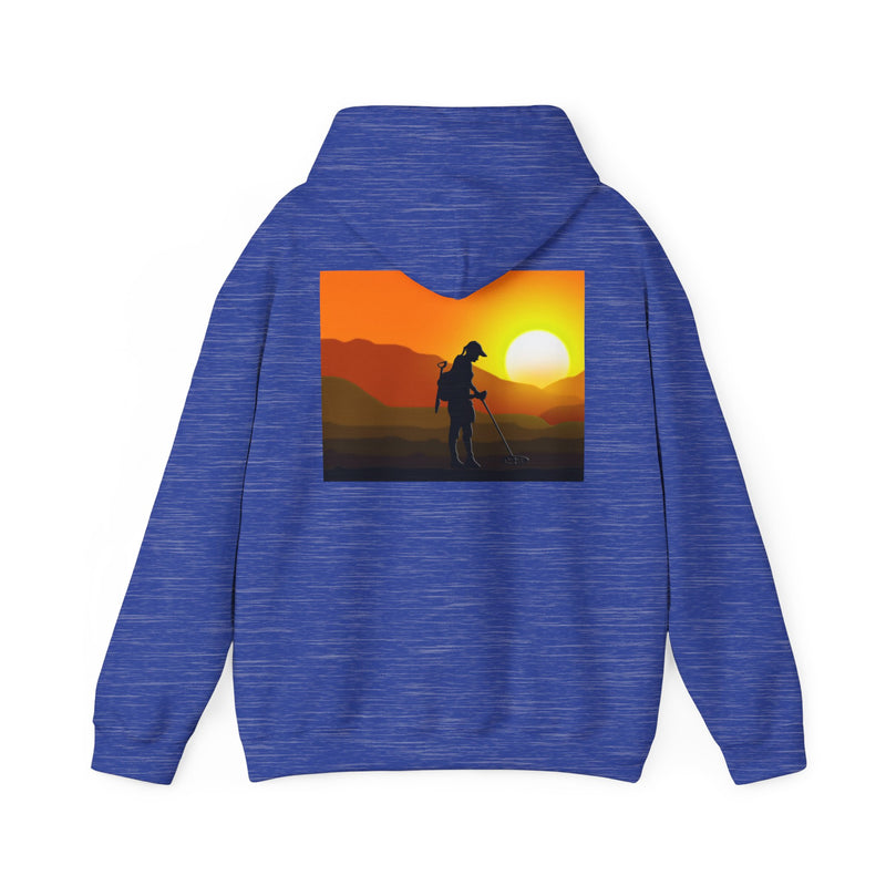 Metal Detecting (front) Women Detectorist with Sunset Design (back). Thick Weight Hoodie FREE SHIPPING