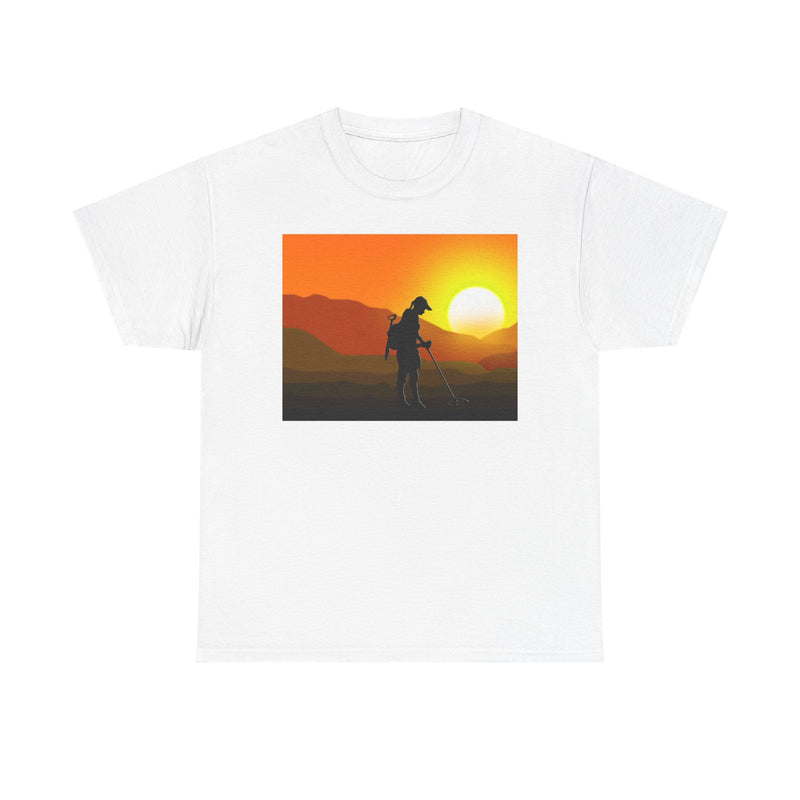 Female Detectorist with Sunset design. Heavy weight cotton T-Shirt. FREE SHIPPING